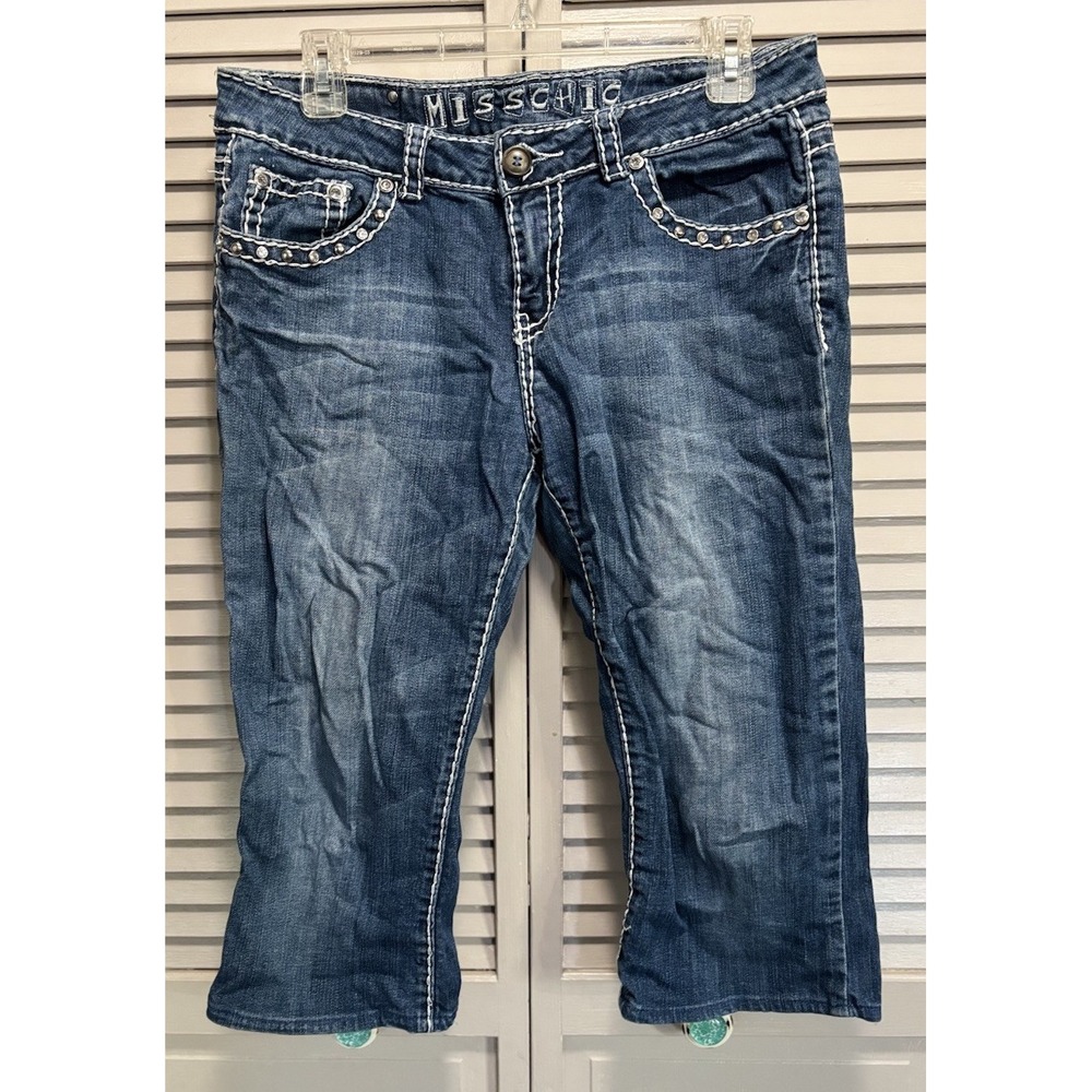 Miss Chic Size 11 Junior's Capri Jeans Rhinestones Embroidered Studded
